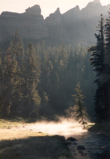 fog rising over a river in Wyoming